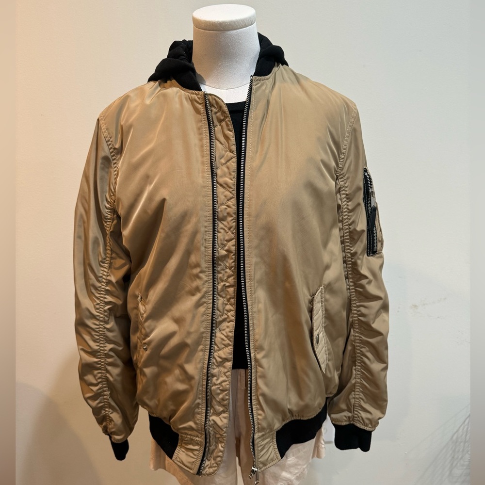 H&M Khaki Bomber Jacket with Black Accents